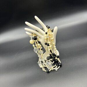 Vintage Statement Necklace Kylo Kai Yin Lo 6 Strand Stone Glass Plastic Bead 80s